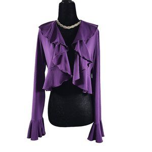 JOSEPH RIBKOFF Purple Ruffled Peplum Sleeve Shrug